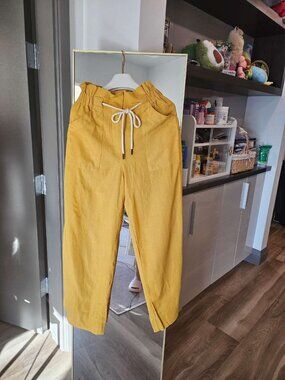 DELUC Mustard Yellow High-Waisted Drawstring Pants